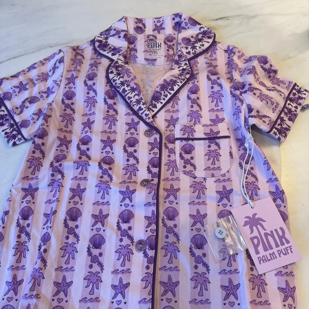 BRAND NEW Pink Palm Puff Pajamas in Twilight - Picture 9 of 11
